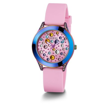 Guess Iridescent zegarek damski różowy z kolorowymi kryształami GW0678L3