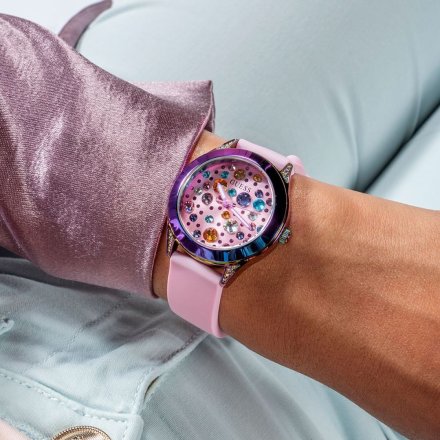 Guess Mini Wonderlust zegarek damski różowy z kolorowymi kryształami GW0678L3
