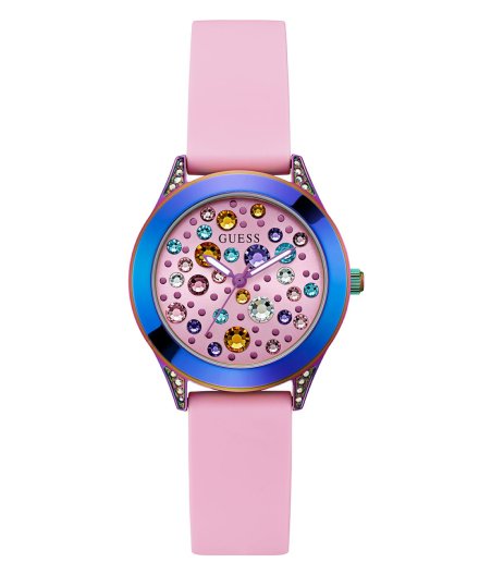 Guess Iridescent zegarek damski różowy z kolorowymi kryształami GW0678L3