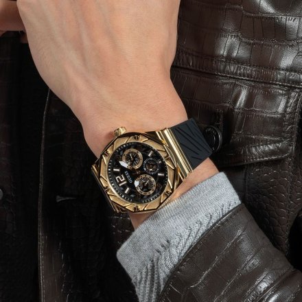 Guess Rival zegarek męski złoty na czarnym pasku GW0634G2