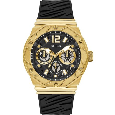 Guess Rival zegarek męski złoty multidata na czarnym pasku GW0634G2