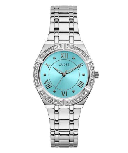 Guess Cosmo zegarek damski srebrny z tarczą Tiffany Blue GW0033L7