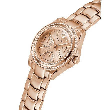 Guess Ritzy zegarek damski różowozłoty z kryształkami na bransolecie GW0685L3