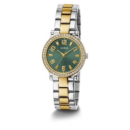 Guess Fawn zegarek damski z dwukolorową bransoletką z zieloną tarczą GW0686L2
