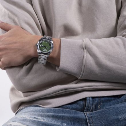 Guess Connoisseur zegarek srebrny z zieloną tarczą GW0265G10