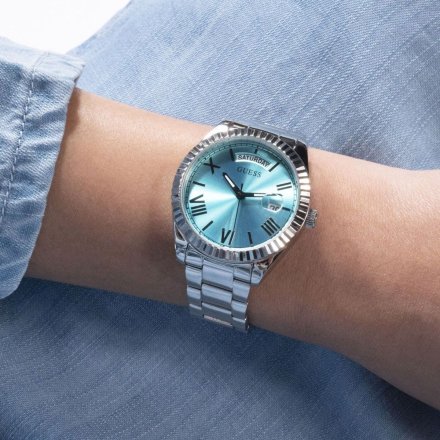 Guess Luna zegarek damski srebrny z tarczą Tiffany Blue GW0308L4