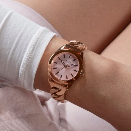 Guess Serena zegarek damski różowozłoty na bransolecie łańcuch GW0653L2