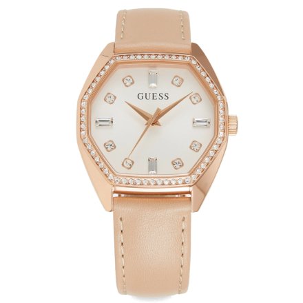 Guess Plush zegarek damski różowozłoty z kremowym paskiem GW0688L3