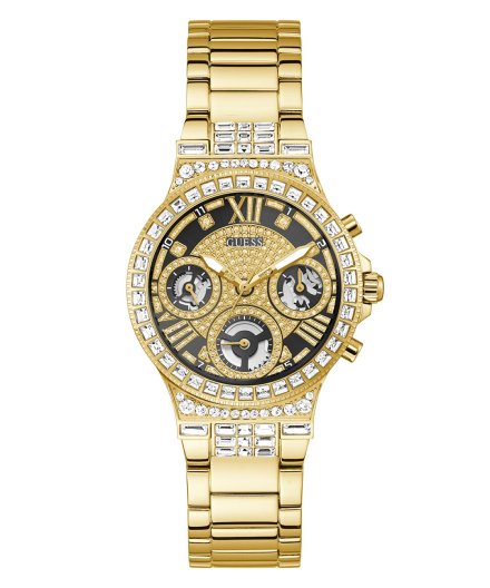 Guess Glitz zegarek damski złoty multifunkcyjny na bransolecie z kryształkami GW0320L5
