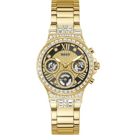 Guess Moonlight zegarek damski złoty multifunkcyjny na bransolecie z kryształkami GW0320L5
