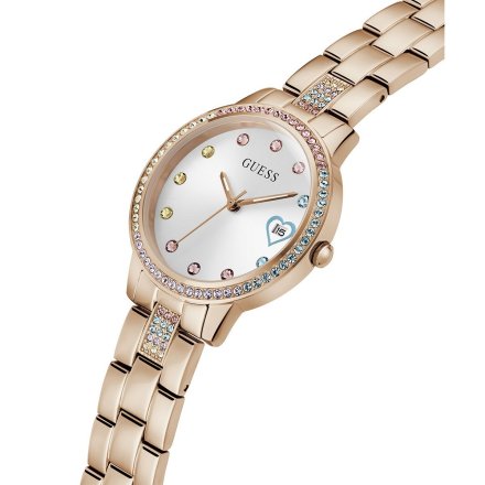 Guess Three of Hearts zegarek damski różowy serduszko kolorowe kryształy GW0657L3