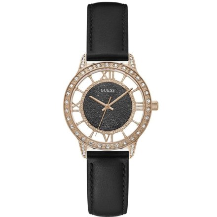 Guess Dial zegarek damski różowozłoty z czarnym paskiem GW0376L2