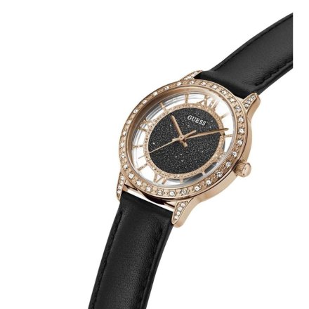 Guess Dial zegarek damski różowozłoty z czarnym paskiem GW0376L2