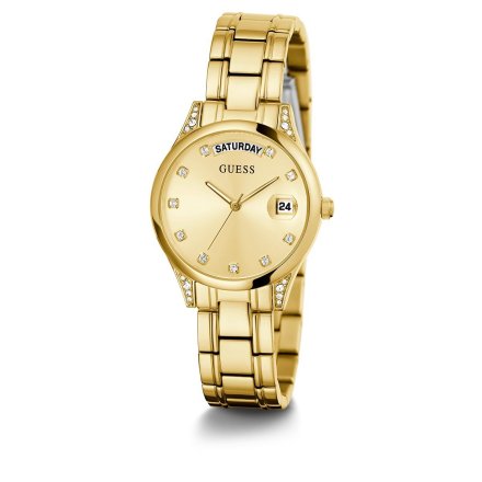 Guess Aura zegarek damski złoty na bransolecie z datownikiem GW0385L2