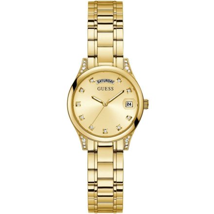 Guess Aura zegarek damski złoty na bransolecie z datownikiem GW0385L2