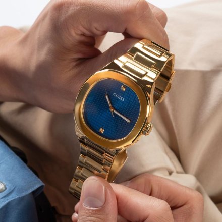 Guess Headline zegarek męski złoty z niebieską tarczą GW0662G2