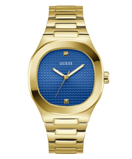 Guess Headline zegarek męski złoty z niebieską tarczą GW0662G2