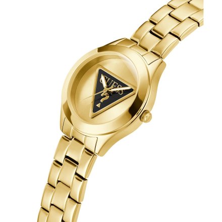 Guess Tri Plaque zegarek damski złoty na bransolecie czarny trójkąt GW0675L2