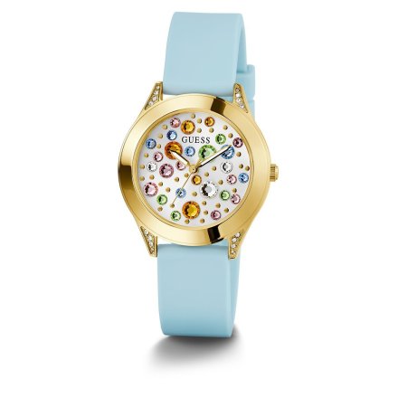 Guess Mini Wonderlust zegarek damski błękitny z kolorowymi kryształami GW0678L1