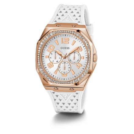 Guess Zest zegarek damski z kryształkami i białym paskiem GW0694L3