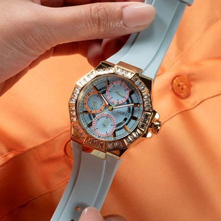 Guess Selene zegarek damski z kryształkami błękitny pastelowy GW0695L1