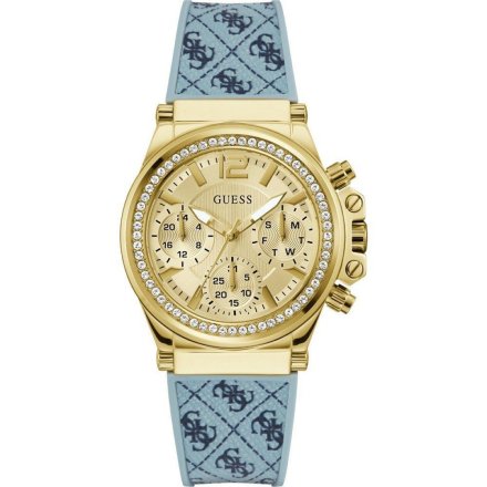 Guess Charisma zegarek damski z logowanym paskiem błękitny GW0699L1