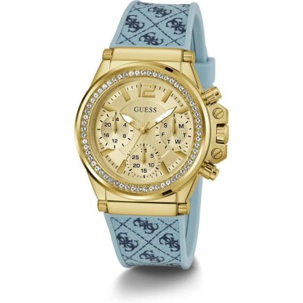 Guess Charisma zegarek damski z logowanym paskiem błękitny GW0699L1