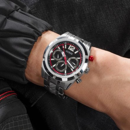 Guess Resistance zegarek męski srebrny na bransolecie czarny GW0714G1