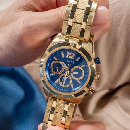 Guess Resistance zegarek męski złoty na bransolecie niebieski GW0714G2