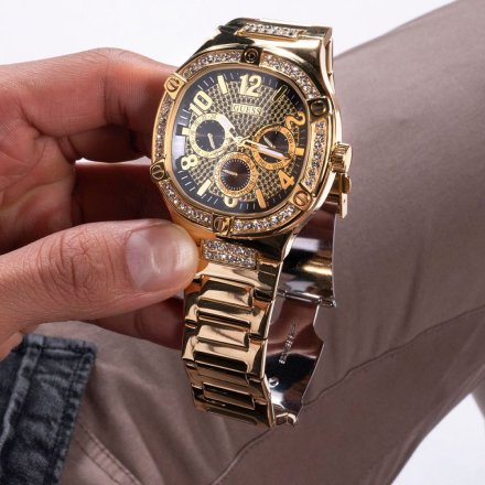 Guess Duke zegarek złoty z kryształkami GW0576G2