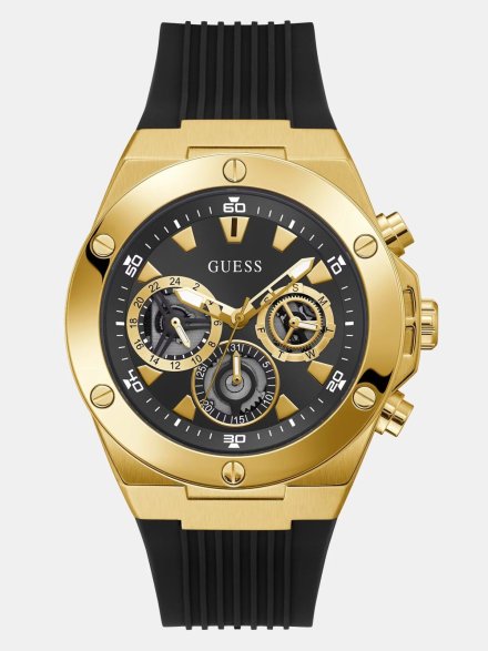 Guess Poseidon zegarek męski na pasku czarno-złoty GW0417G4