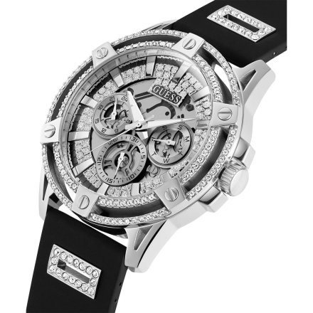 Srebrny zegarek Męski Guess King z czarnym paskiem GW0537G1