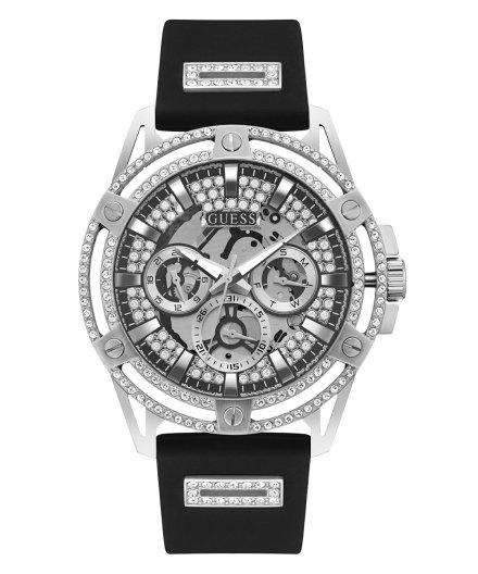 Srebrny zegarek Męski Guess King z czarnym paskiem GW0537G1