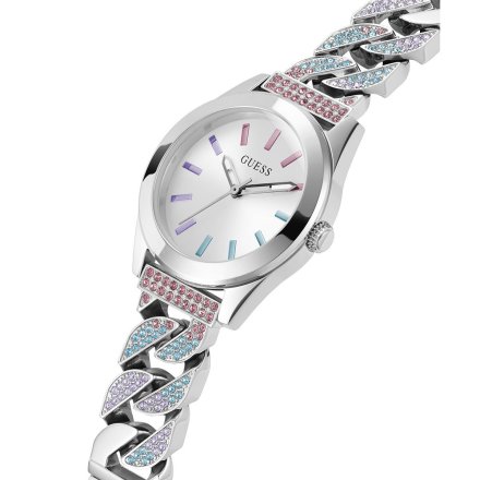 Guess Serena zegarek damski srebrny łańcuch kolorowe kryształy GW0546L4