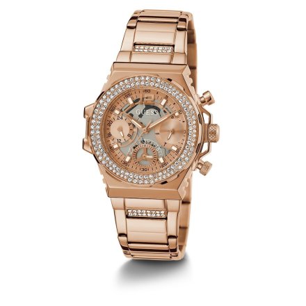 Guess Fusion zegarek damski różowe złoto z kryształkami GW0552L3
