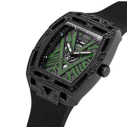 Guess Legend zegarek męski z czarnym paskiem zielone kryształy GW0564G2