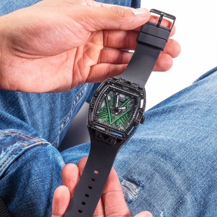 Guess Legend zegarek męski z czarnym paskiem zielone kryształy GW0564G2